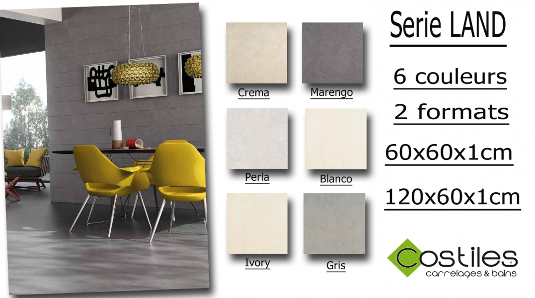 Carrelage série LAND Mat 60x60 rectifié 5 couleurs