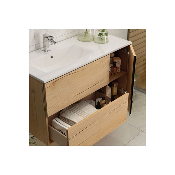 Ensemble Meuble vasque Black Onix 80cm Iron Oak suspendu