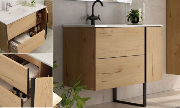 Ensemble Meuble vasque Black Onix 80cm Roble Collet suspendu