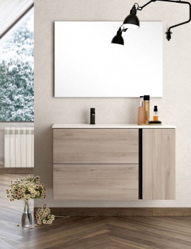 Ensemble Meuble vasque Black Onix 100cm Iron Oak suspendu