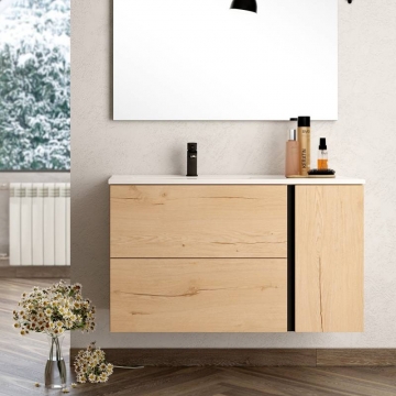 Ensemble Meuble vasque Black Onix 100cm Roble Collet suspendu