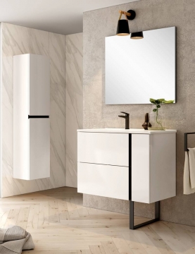 Ensemble Meuble vasque Black Onix 80cm laq. blanc brillant pied