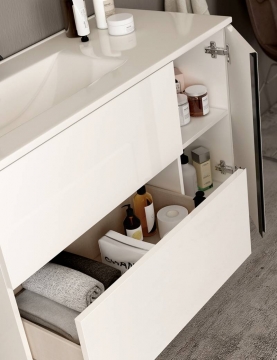Ensemble Meuble vasque Black Onix 80cm laq. blanc brillant pied