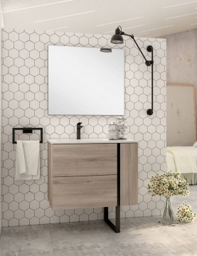 Ensemble Meuble vasque Black Onix 80cm Iron Oak sur pied